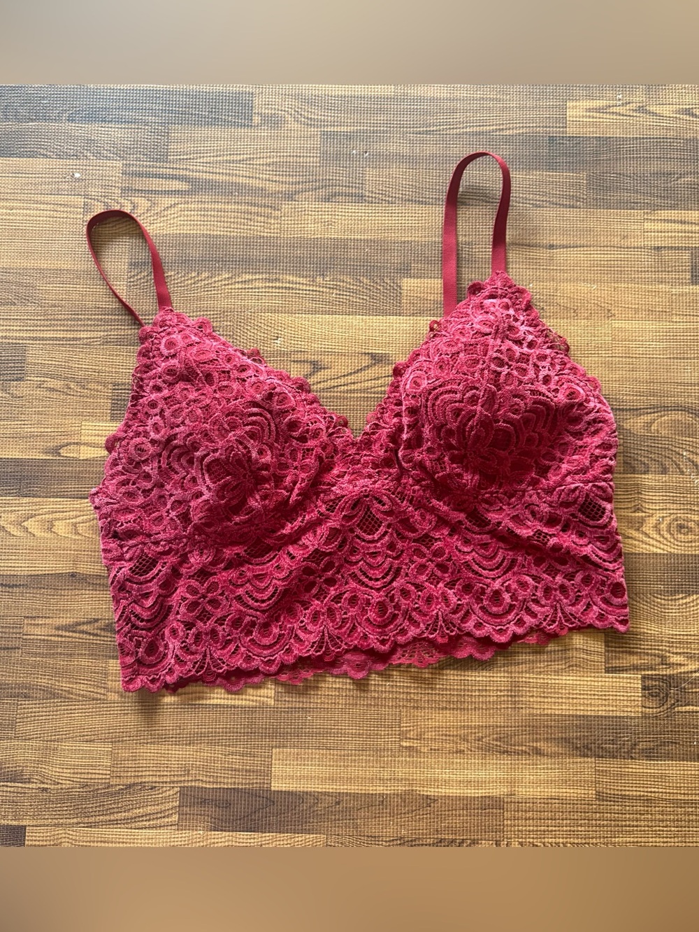 Gilly Hicks Burgundy Crushed Velvet Lace Bralette Medium